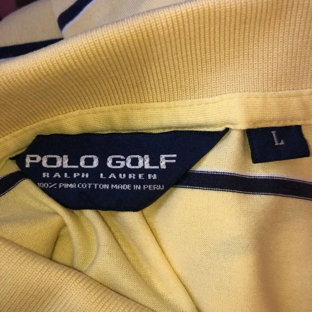 Ralph Lauren Polo Golf Mens Large Yellow Striped Cotton Collar Polo Shirt Size L